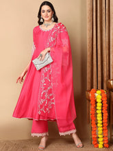 Women Pink Silk Blend Embroidered Anarkali Kurta Pant Set With Dupatta-PKSKD2071